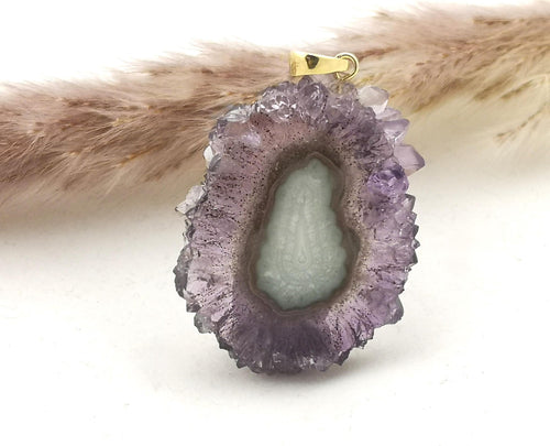 Amethyst Rosette Anhänger AM138 – vergoldete 925 Silberöse – Amethystblüte aus Brasilien – Bild 1