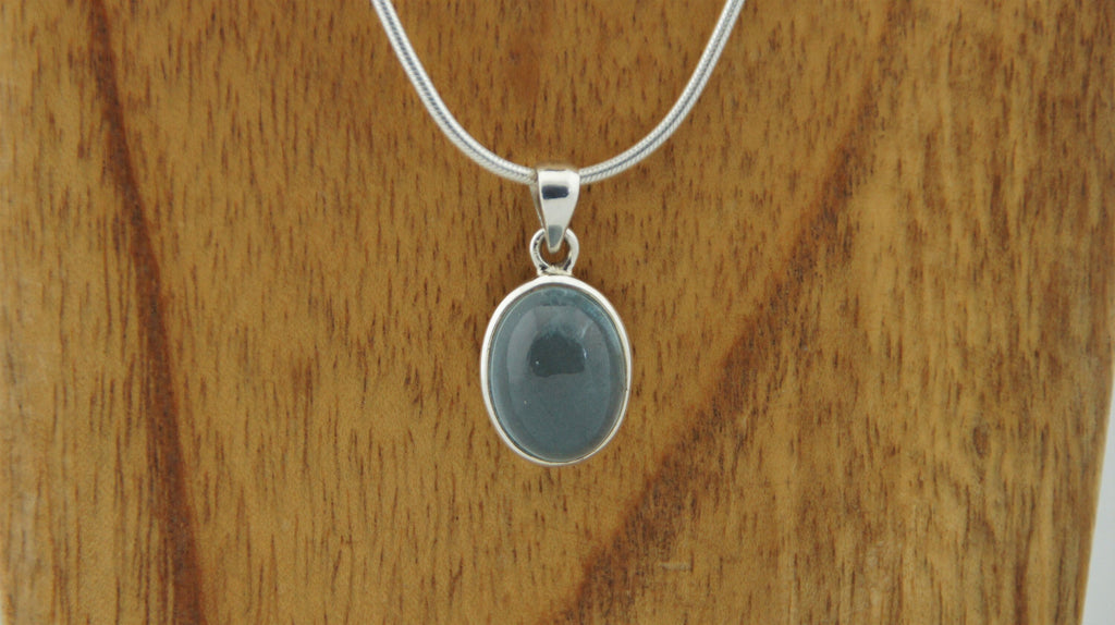 Aquamarin Anhänger 925 Silber – ovaler Cabochon – blauer Beryll – Bild 1