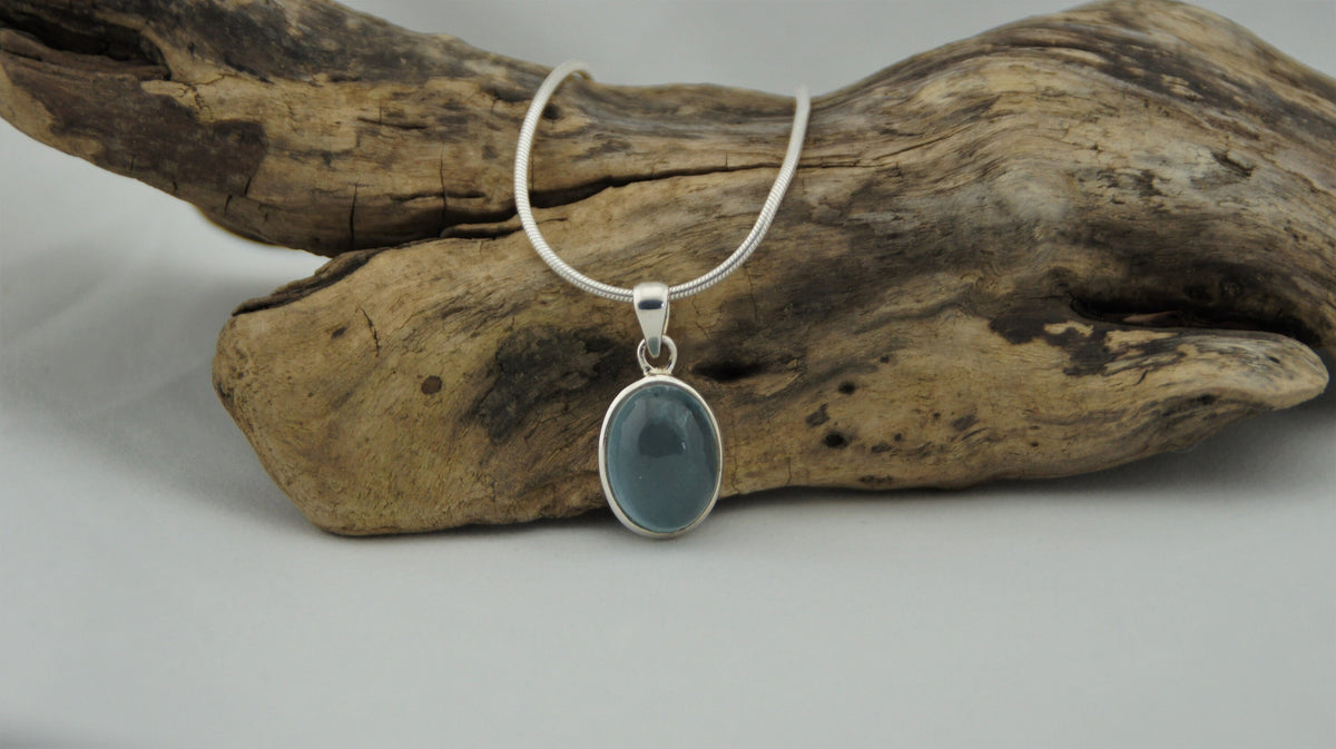 Aquamarin Anhänger 925 Silber – ovaler Cabochon – blauer Beryll – Bild 8