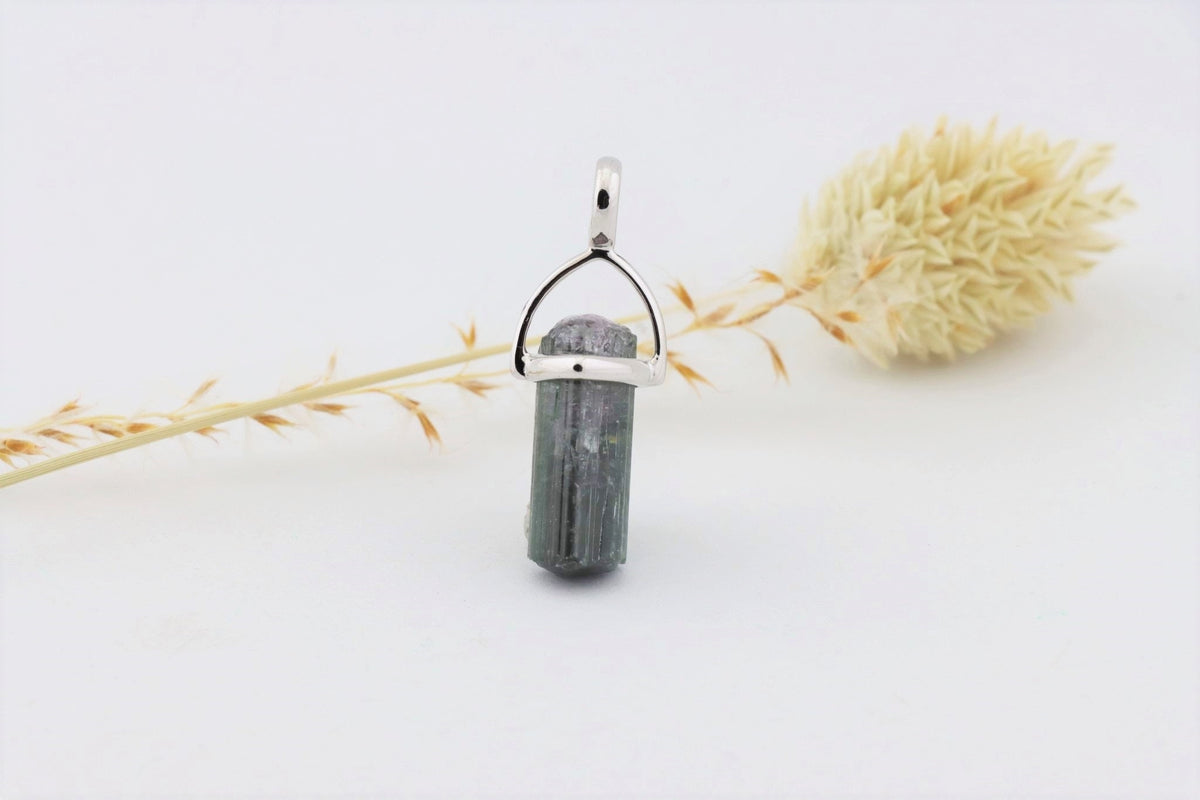 Wassermelonen-Turmalin Anhänger in rhodiniertem 925 Silber – Naturkristall 16 ct – Bild 1