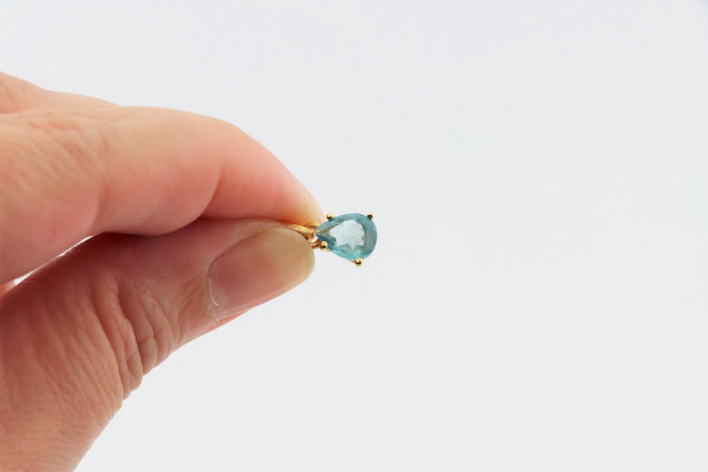 Blauer Zirkon Anhänger 925 Silber vergoldet – facettierter Tropfen aus Kambodscha – Bild 6