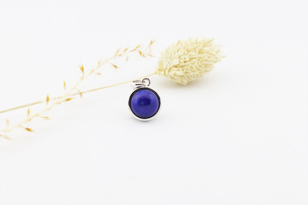 Lapis Lazuli Anhänger 925 Silber - AA Quality minimalistischer Lapislazuli, Lapis Lazuli Kette, natürlicher Edelstein Cabochon gefasst – Bild 1