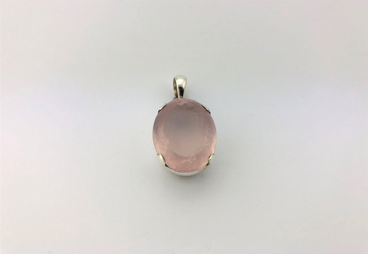 Rosenquarz Anhänger 925 Silber – großer oval facettierter Edelstein AAA – Bild 7