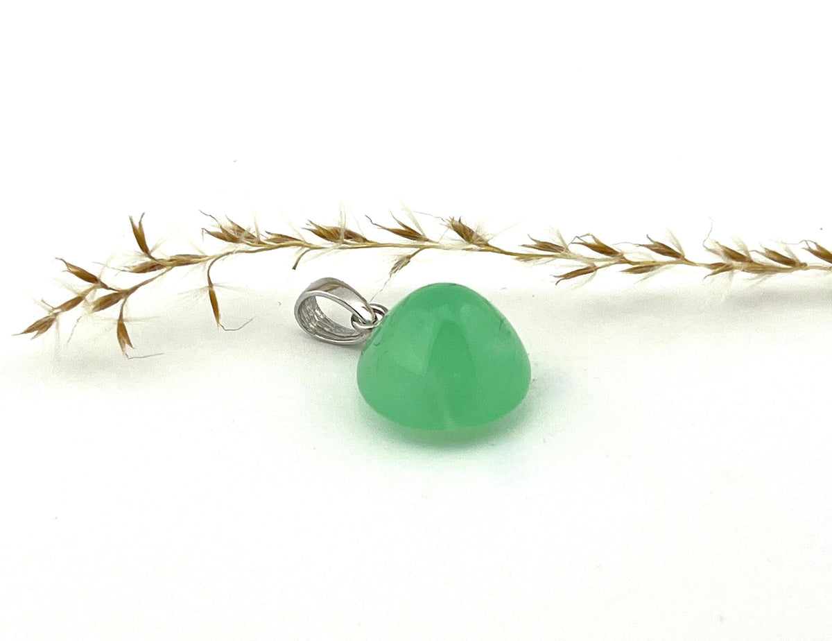 Chrysopras Anhänger CHR230 – 925 Silberöse – grüner Chalcedon – ohne Kette – Bild 1