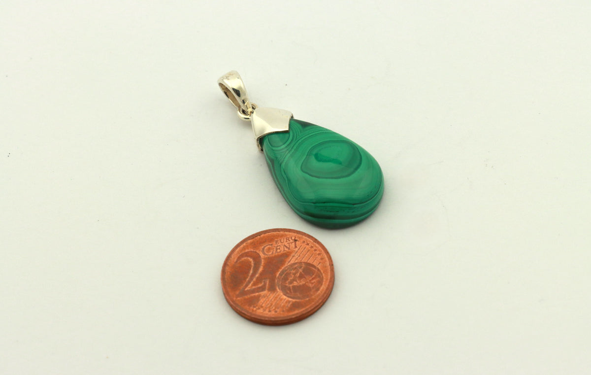 Malachit Anhänger mit 925 Silber-Kappe, Malachit Anhänger, Malachit Kette, Malachit Schmuck, natürlicher Edelstein in Silberfassung – Bild 2
