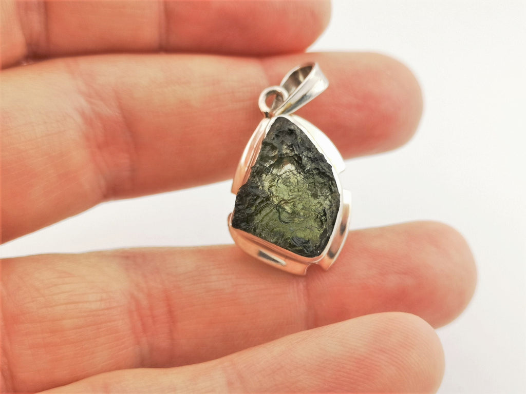 Moldavit Anhänger 30 ct – großer echter Rohstein aus Tschechien – 925 Silber – Bild 2