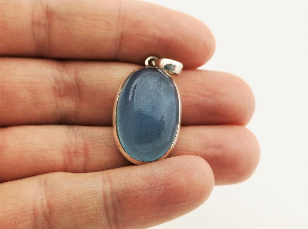 Aquamarin Anhänger 925 Silber – ovaler Cabochon aus Brasilien – 9,5 g – Bild 4