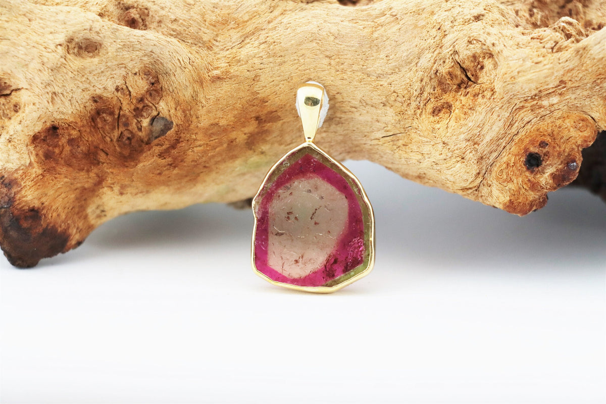 Wassermelonen-Turmalin Anhänger Unikat – 23 ct in vergoldetem 925 Silber – Bild 1