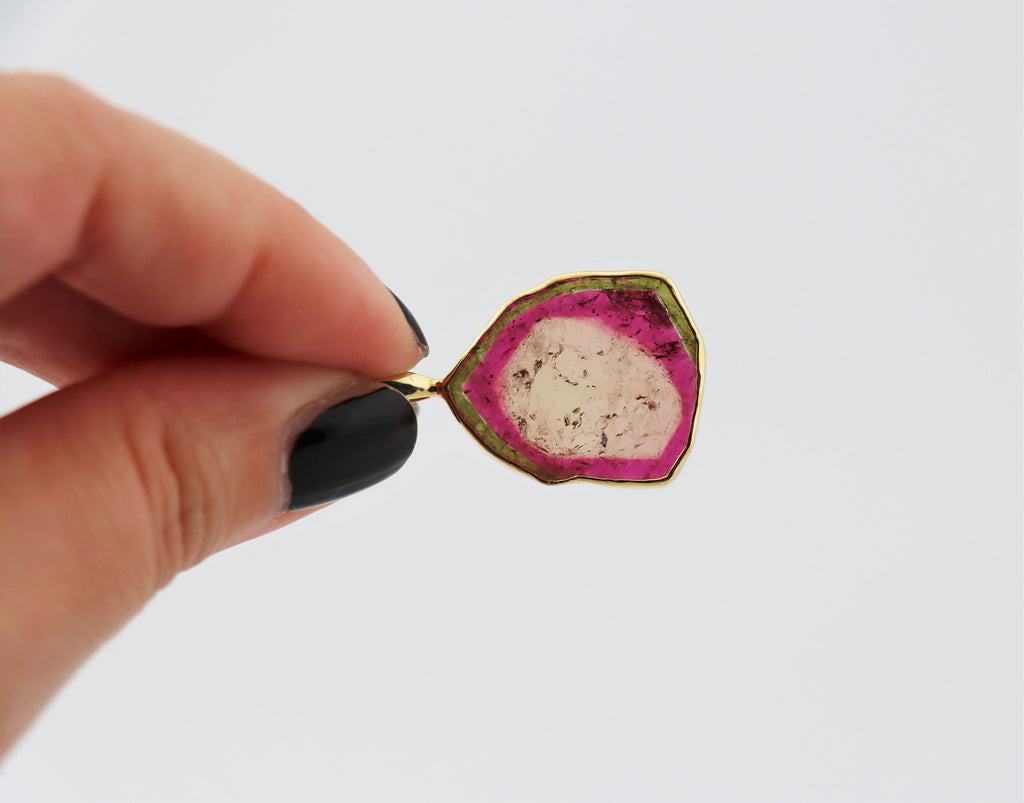 Wassermelonen-Turmalin Anhänger Unikat – 23 ct in vergoldetem 925 Silber – Bild 7
