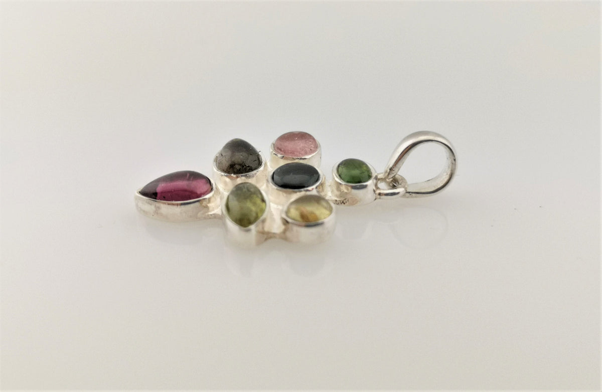 Mehrfarbiger Turmalin Anhänger in 925 Silber – sieben Cabochons in Regenbogenfarben – Bild 5