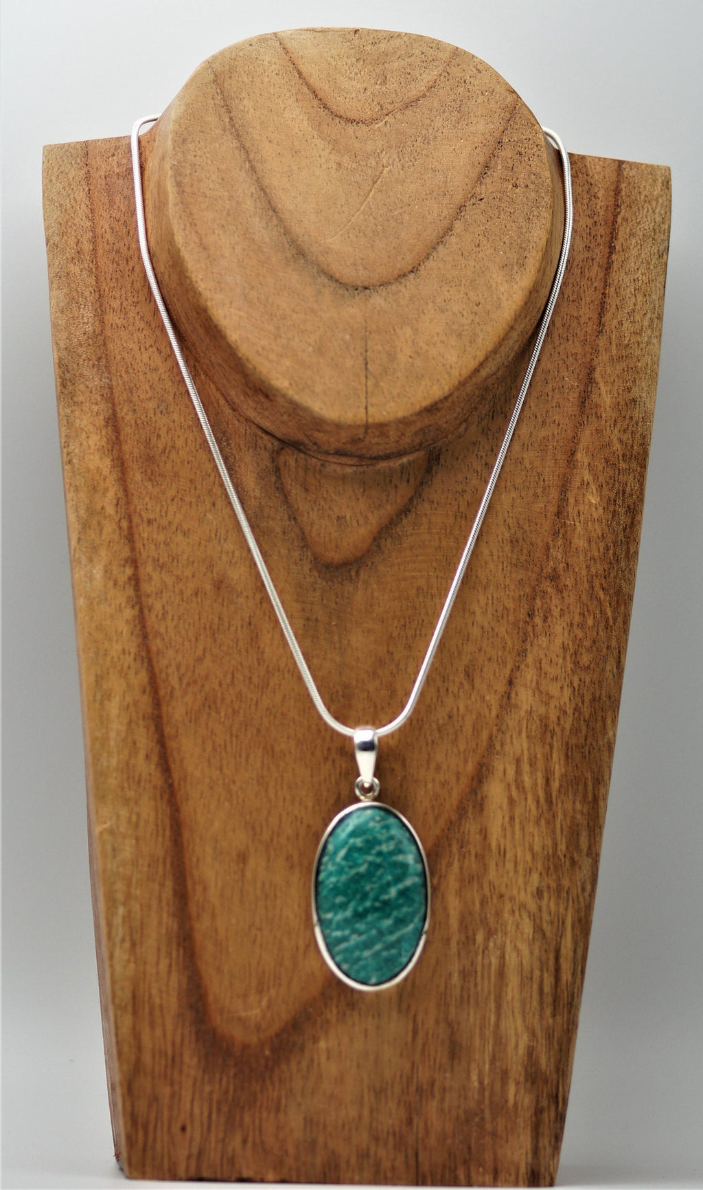 Großer Amazonit Anhänger 925 Silber – ovaler Cabochon – grüner Edelstein aus Russland – Bild 4