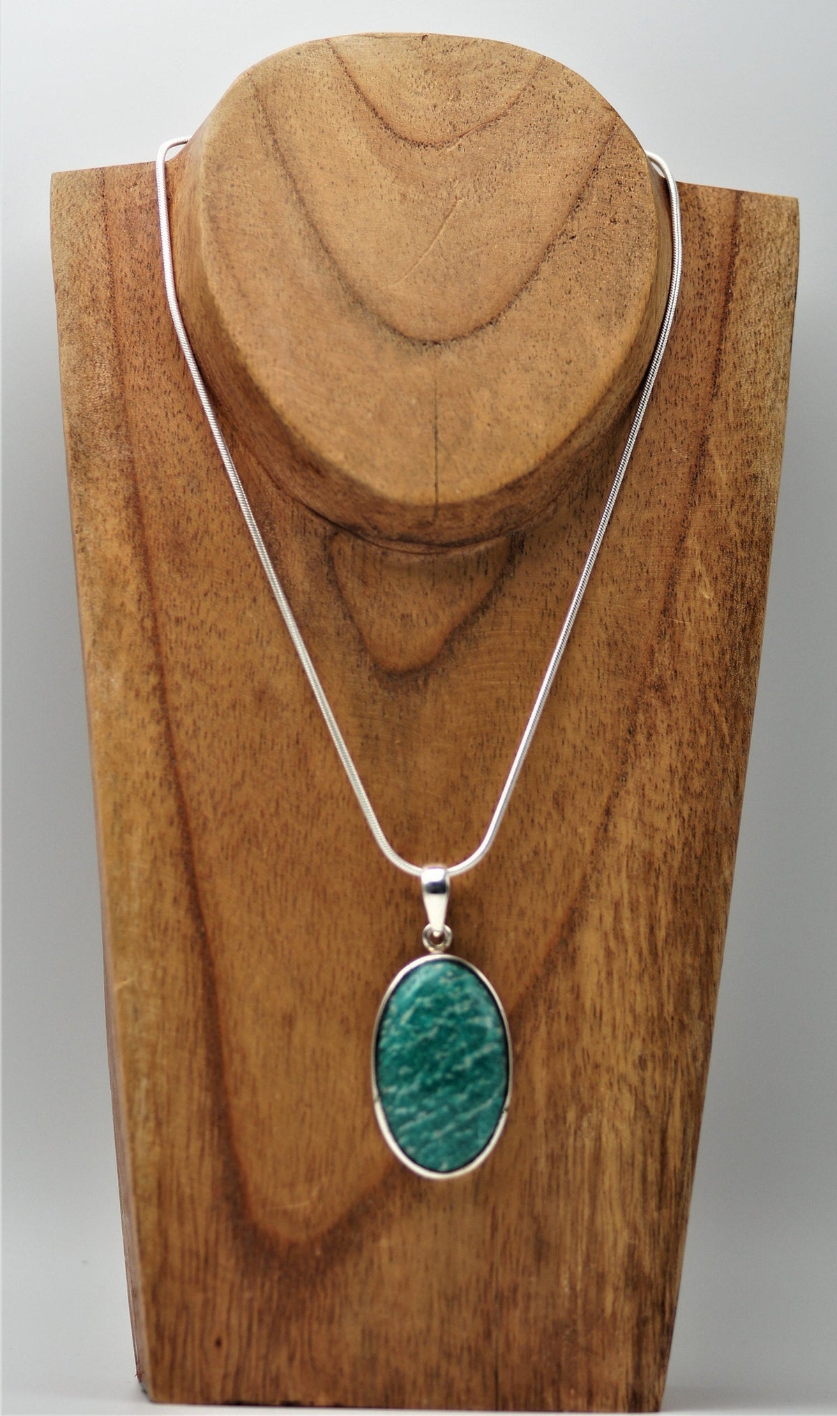 Großer Amazonit Anhänger 925 Silber – ovaler Cabochon – grüner Edelstein aus Russland – Bild 4
