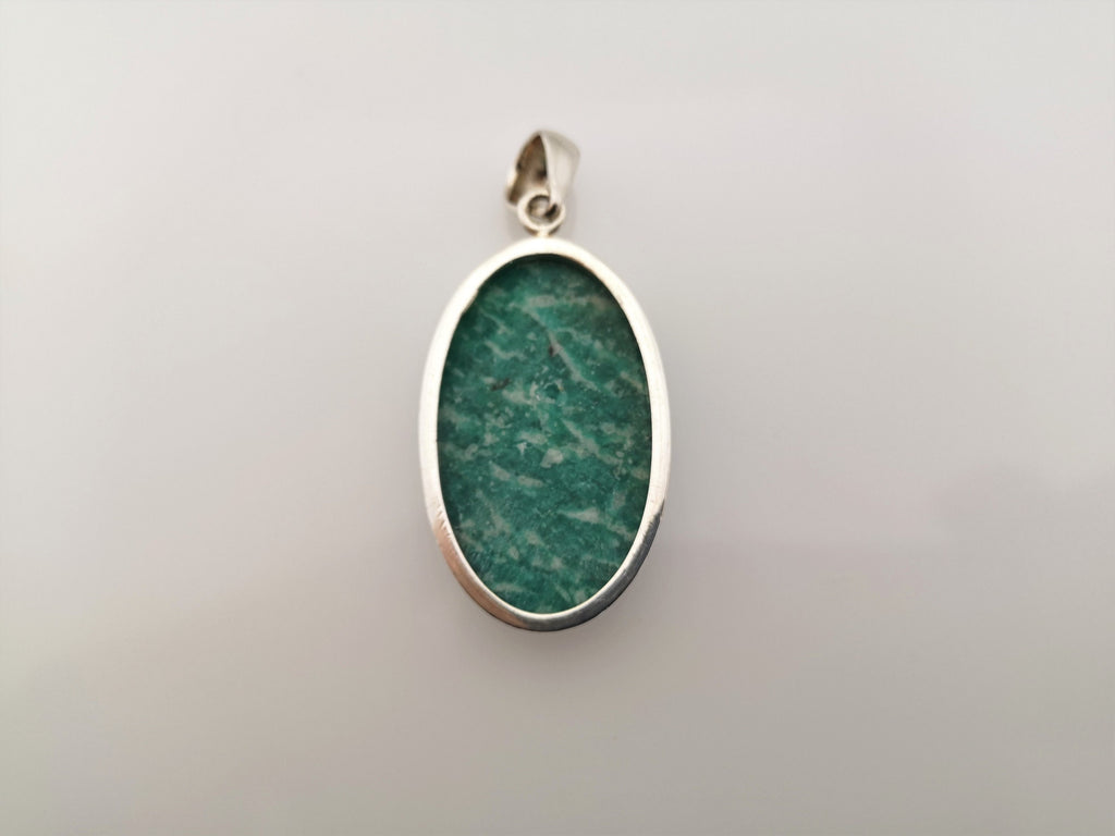 Großer Amazonit Anhänger 925 Silber – ovaler Cabochon – grüner Edelstein aus Russland – Bild 8