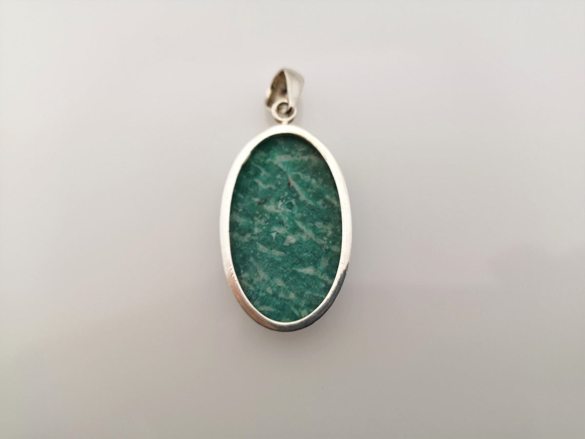 Großer Amazonit Anhänger 925 Silber – ovaler Cabochon – grüner Edelstein aus Russland – Bild 8
