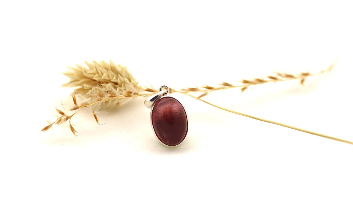 Rubellit Anhänger 925 Silber – ovaler roter Turmalin Cabochon AA Qualität – Bild 1