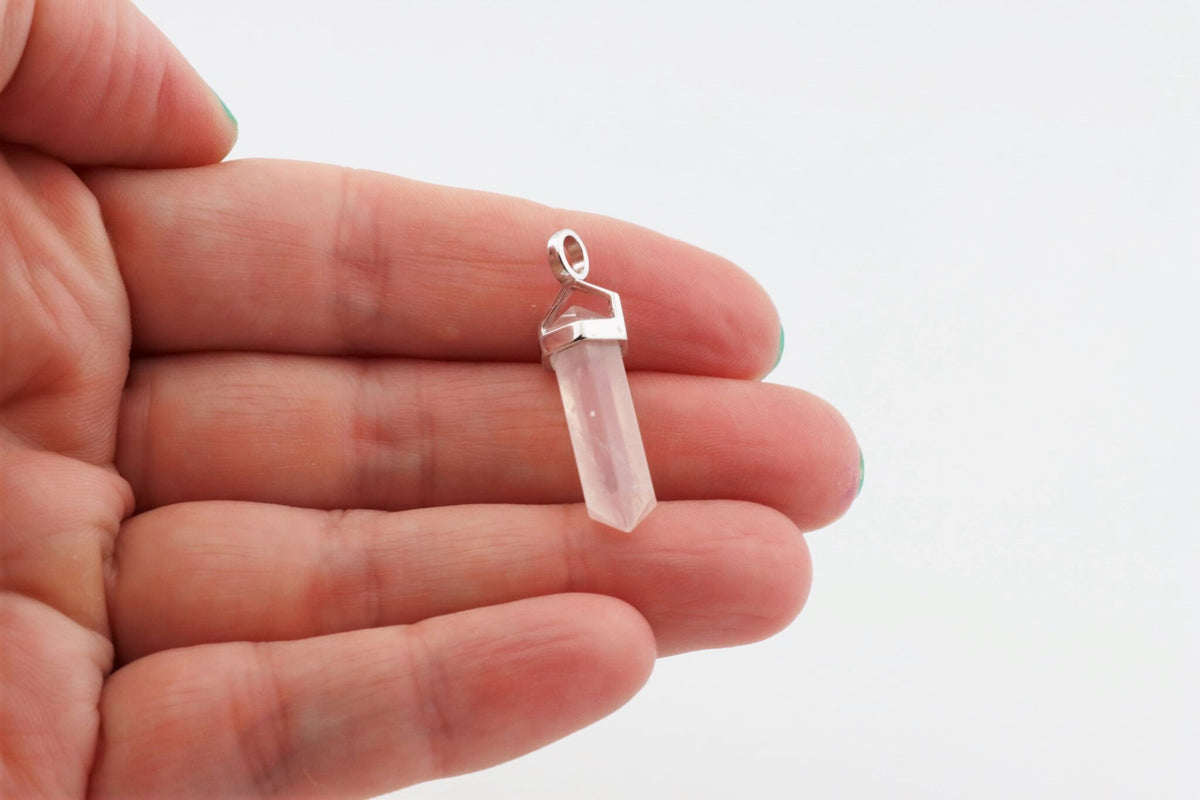 Rosenquarz Doppelender Anhänger 925 Silber – minimalistischer Naturstein aus Brasilien – Bild 4
