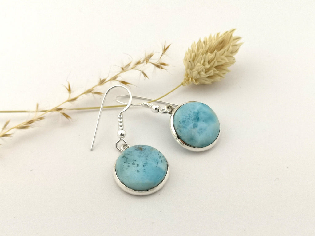 Larimar Ohrhänger – 925 Silber, runde Cabochons – Bild 1