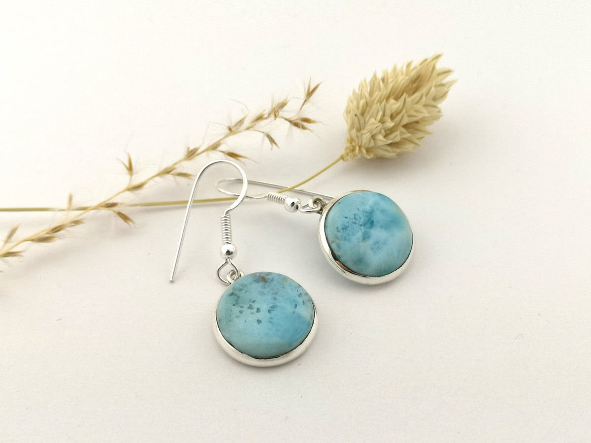 Larimar Ohrhänger – 925 Silber, runde Cabochons – Bild 1