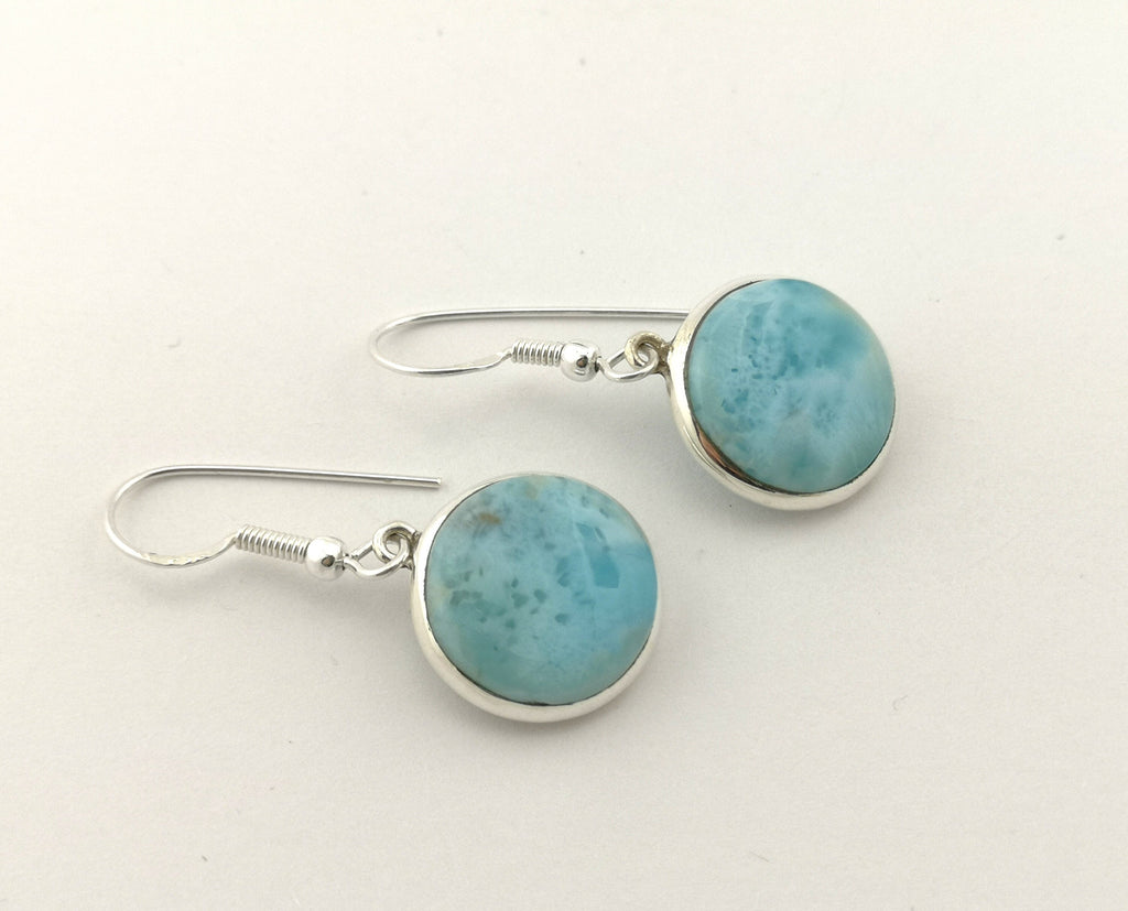 Larimar Ohrhänger – 925 Silber, runde Cabochons – Bild 2