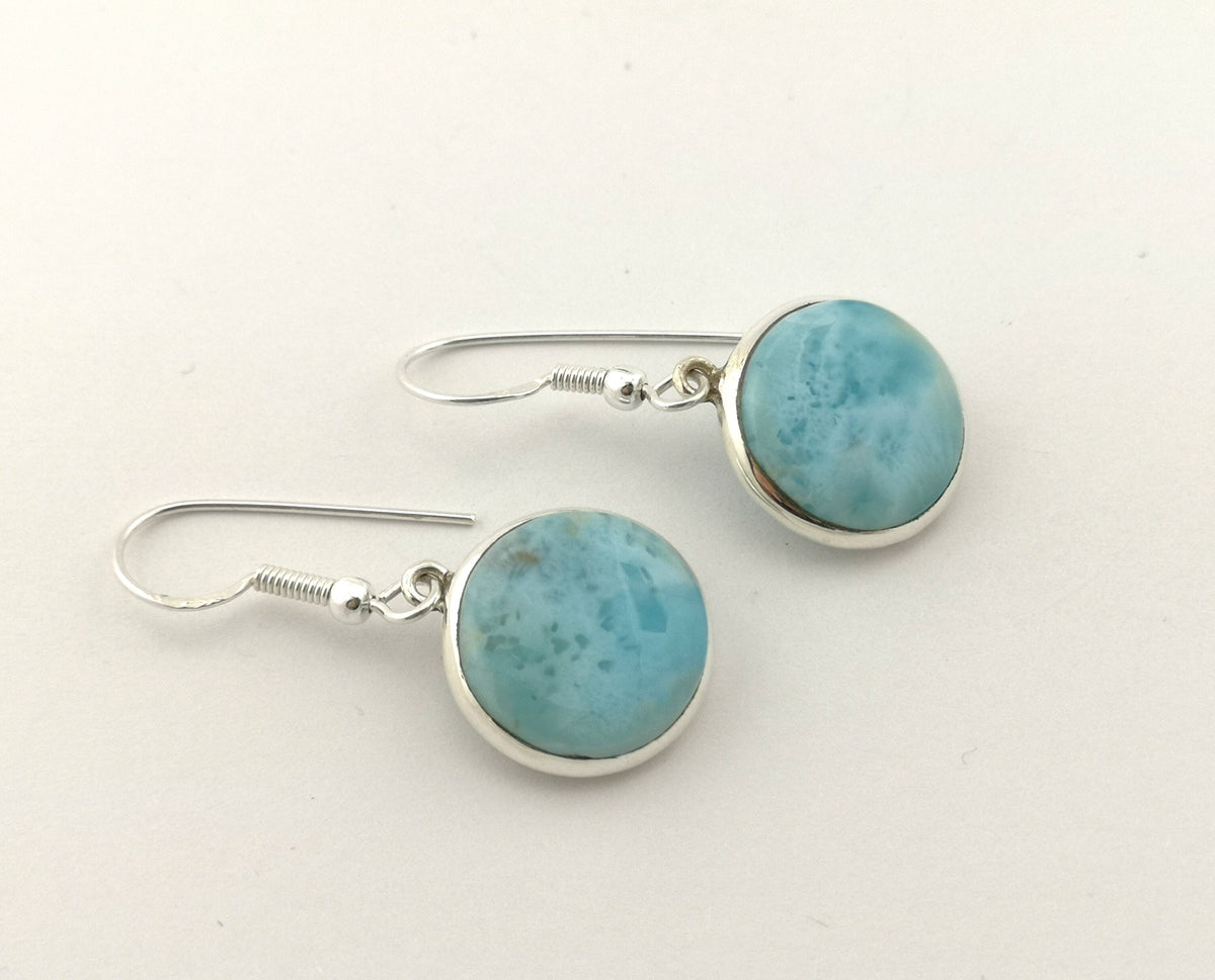 Larimar Ohrhänger – 925 Silber, runde Cabochons – Bild 2