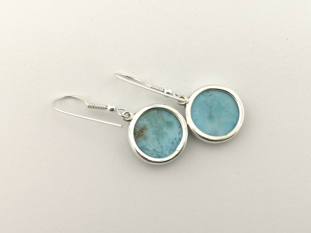 Larimar Ohrhänger – 925 Silber, runde Cabochons – Bild 3