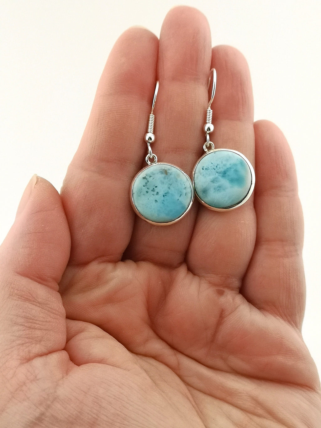Larimar Ohrhänger – 925 Silber, runde Cabochons – Bild 4