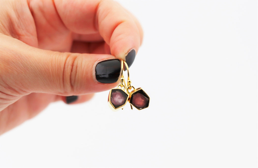 Wassermelonen-Turmalin Ohrhänger – vergoldetes 925 Silber – Bild 3