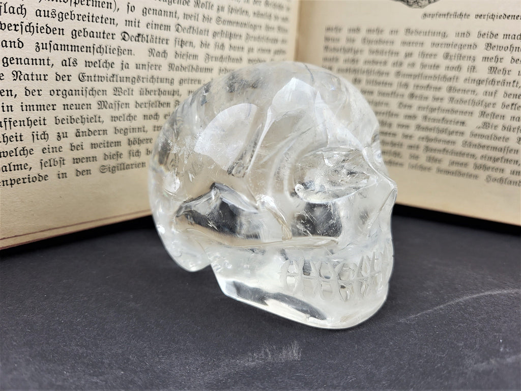XL Bergkristall Schädel 477g, Quarz handgeschnitzt, Heimdekoration, Kristallschädel, Reiki-Heilung, Bergkristall Carving, Tantra,Meditation – Ansicht 2