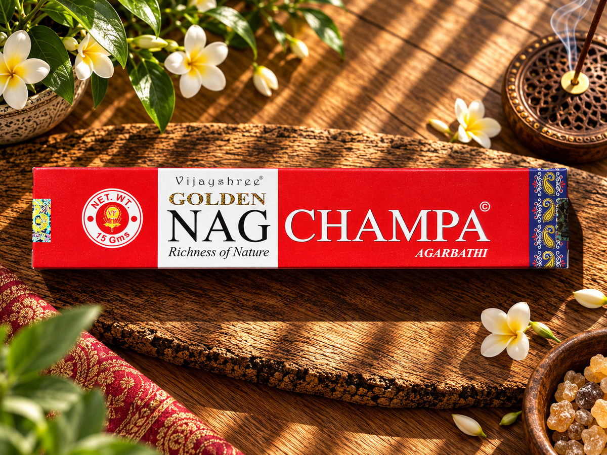 Vijayshree Golden Nag Champa Räucherstäbchen 15 g in natürlicher Umgebung